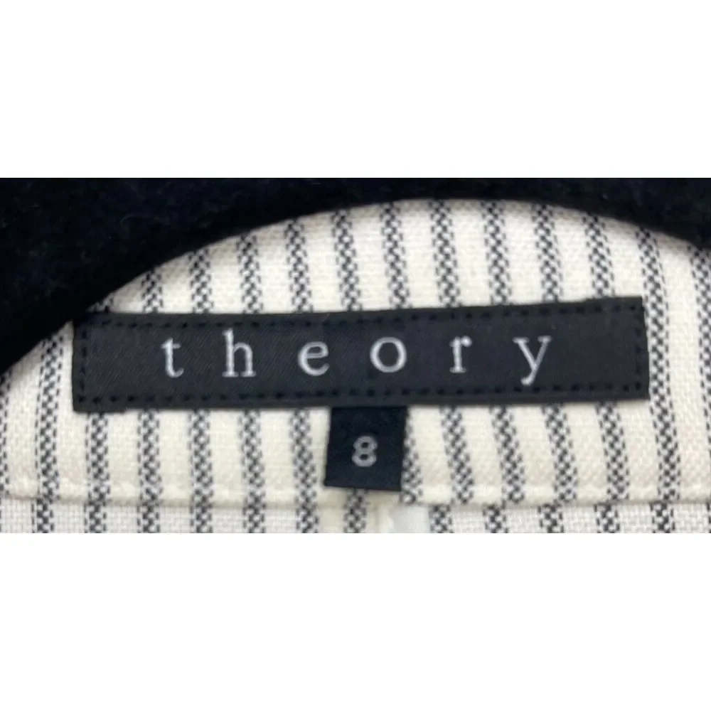 THEORY Women's Open-Front Blazer Jacket Sz 8 White Striped MADE IN USA‎ - Picture 5 of 9